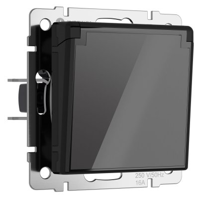 Розетка влагозащ. с зазем. с защит. крышкой и шторками (черный акрил) Werkel W1171248