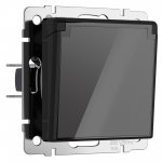 Розетка влагозащ. с зазем. с защит. крышкой и шторками (черный акрил) Werkel W1171248