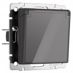 Розетка влагозащ. с зазем. с защит. крышкой и шторками (графит акрил) Werkel W1171244