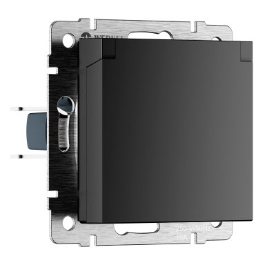 Розетка влагозащ. с зазем. с защит. крышкой и шторками N (черный матовый) Werkel W1171208 Розетка влагозащ. с зазем. с защит. крышкой и шторками N (черный матовый) Werkel W1171208