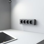 Розетка четверная с заземлением и шторками Gallant черный/хром W5072258