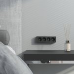 Розетка четверная с заземлением и шторками Gallant черный/хром W5072258