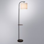 Торшер изогнутый с абажуром и полочкой Arte Lamp A4053PN-1BK