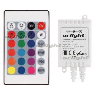 Контроллер LN-IR24B-RGB (12-24V, 3x2A, ПДУ Карта 24 кн) Arlight 25110