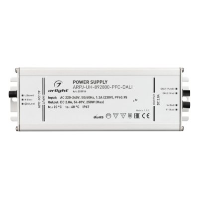 Блок питания ARPJ-UH-892800-PFC-DALI (250W, 2.8A) (Arlight, IP67 Металл, 7 лет) Arlight 31914