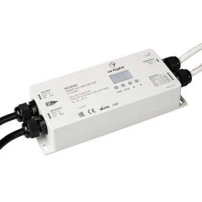 Влагозащищенный (IP67) декодер DMX512 для трансляции DMX512 сигнала ШИМ(PWM) устройствам Arlight 33008