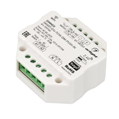 Диммер SMART-D14-TUYA-DIM-PUSH-IN (230V, 1.5A, 0/1-10V, 2.4G) (Arlight, IP20 Пластик, 5 лет) Arlight 33760