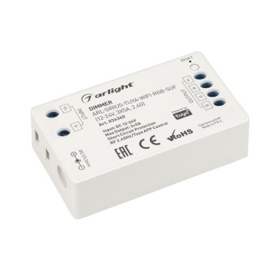 Диммер ARL-SIRIUS-TUYA-WIFI-RGB-SUF (12-24V, 3x5A, 2.4G) (Arlight, IP20 Пластик, 3 года) Arlight 36360