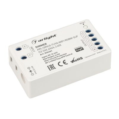 Диммер ARL-SIRIUS-TUYA-WIFI-RGBW-SUF (12-24V, 4x4A, 2.4G) (Arlight, IP20 Пластик, 3 года) Arlight 36361