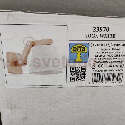 Настенный светильник бра Alfa JOGA WHITE R 23970