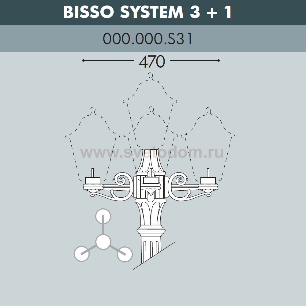 Консоль для паркового фонаря FUMAGALLI BISSO SYS 3L+1  000.000.S31.A0