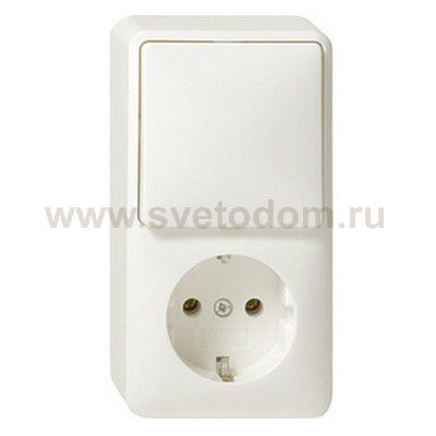 Gira Бел Выключатель 1 клавишный + розетка с/з, вертикальный блок, 16А IP20 (G017613)