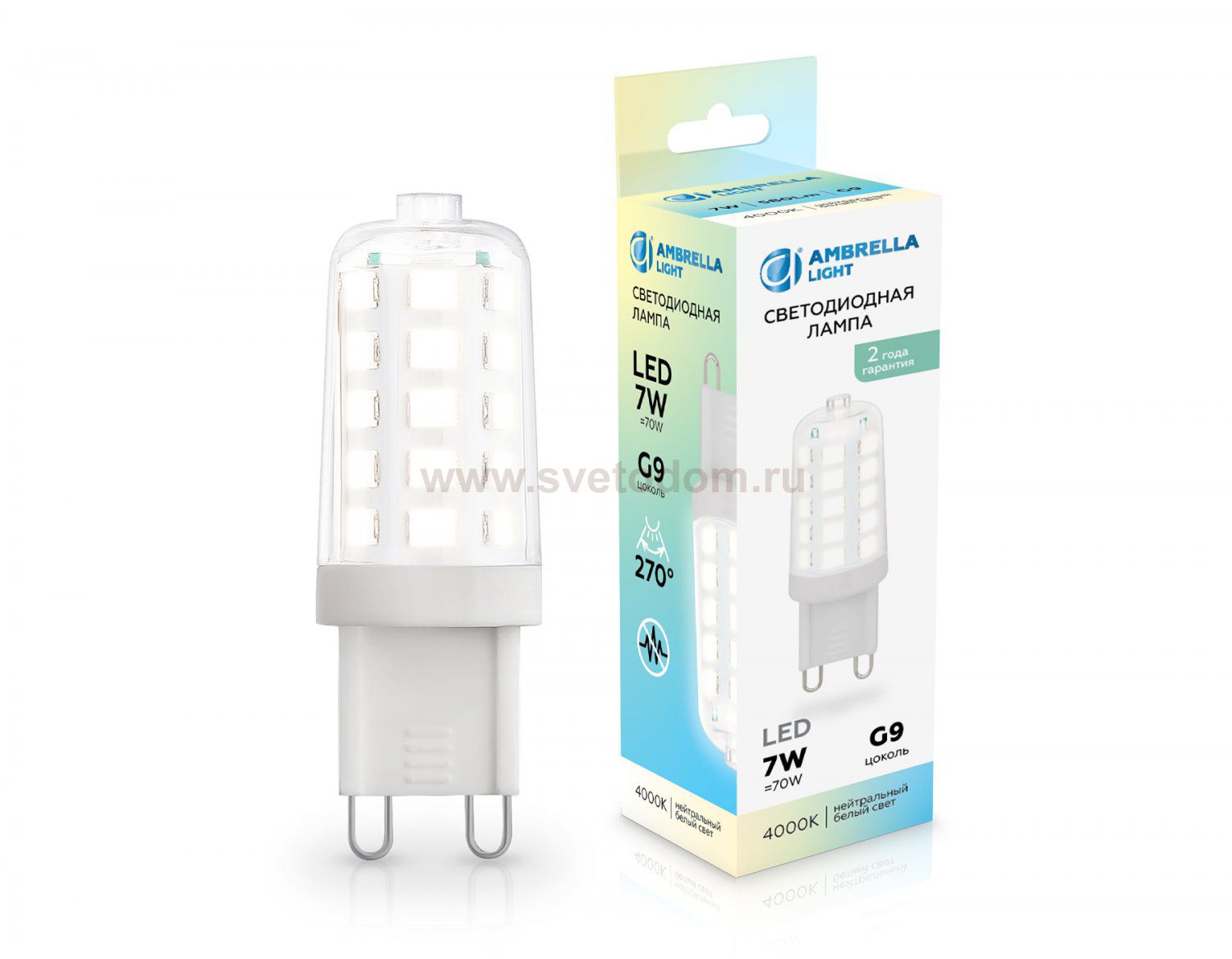 Светодиодная лампа G9 7W 4000K Ambrella 100704 LED G9 7W 4000K 220-240V