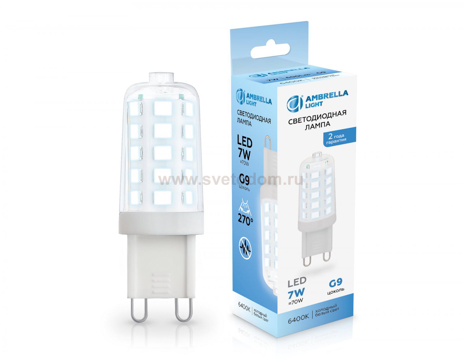 Светодиодная лампа G9 7W 6400K Ambrella 100706 LED G9 7W 6400K 220-240V