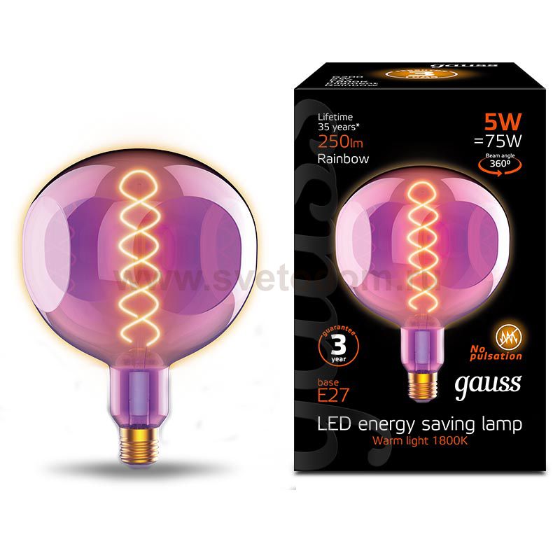 Лампа Gauss Filament G150 5W 250lm 1800К Е27 rainbow LED (1007802103)