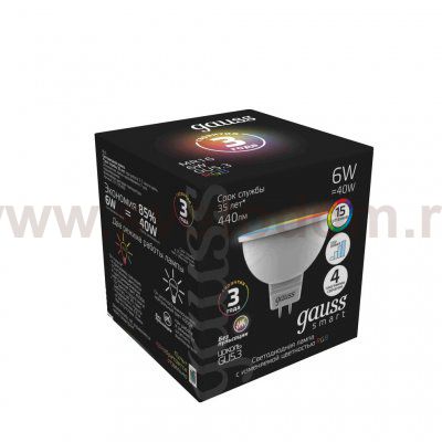 Лампа Gauss MR16 6W GU5.3 RGBW+димирование LED (101105406)