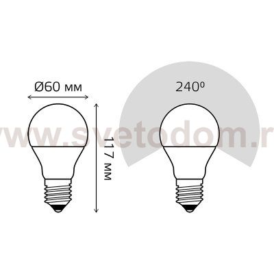 Лампа Gauss A60 12W 1140lm 3000K Е27 шаг. диммирование LED (102502112-S)