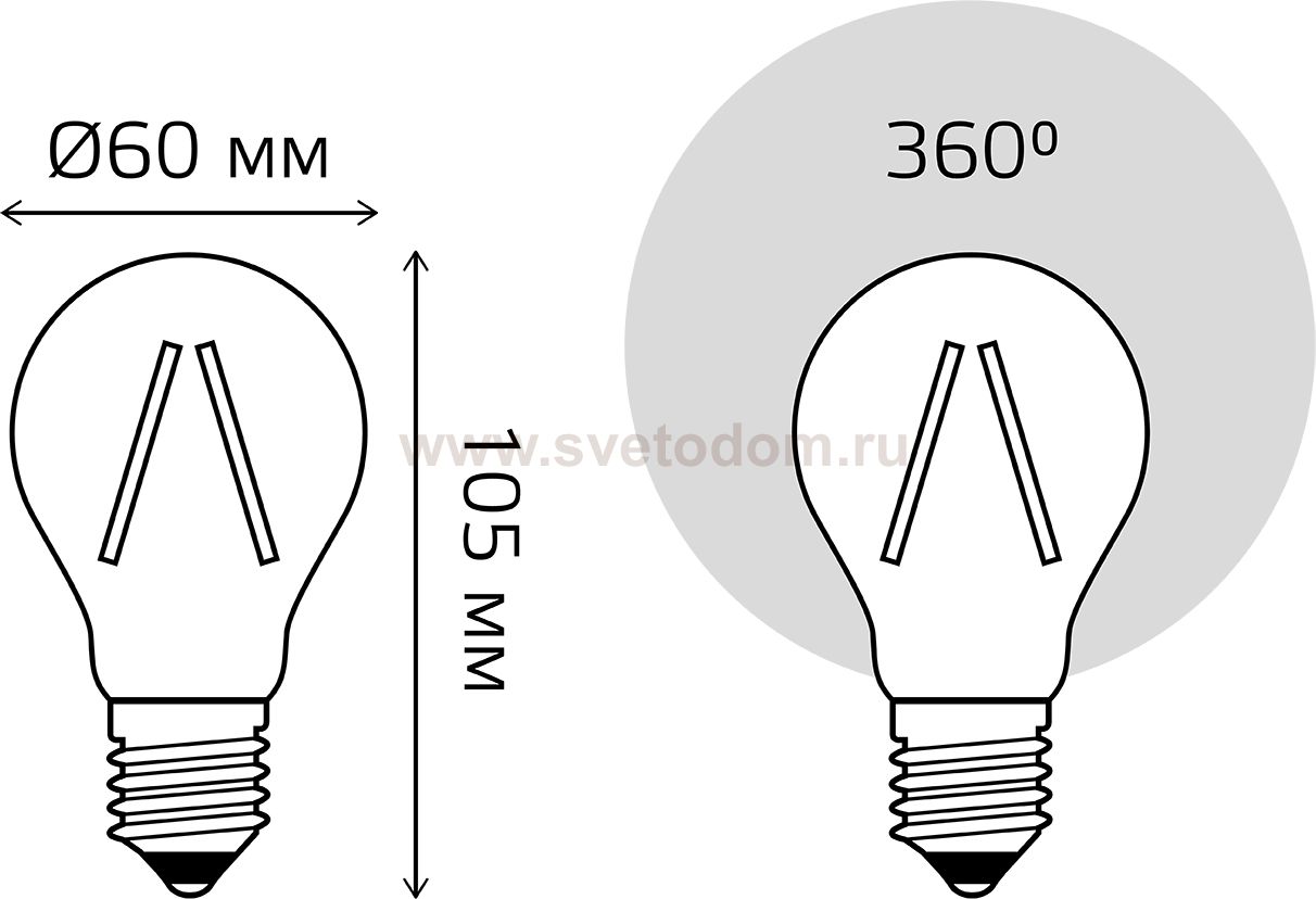Лампа Gauss Filament А60 10W 820lm 2400К Е27 golden LED