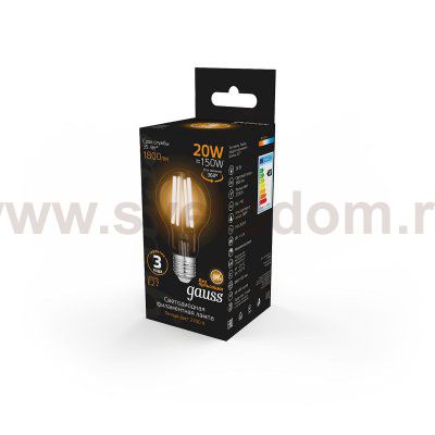 Лампа Gauss Filament А60 20W 1800lm 2700К Е27 LED (102902120)