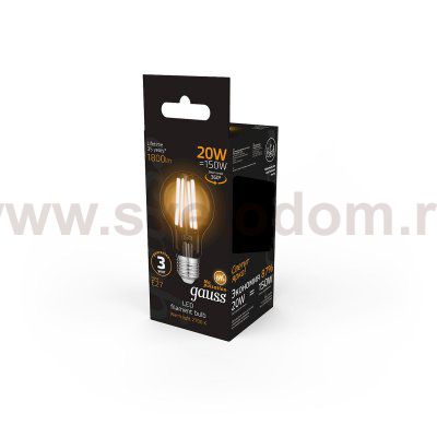 Лампа Gauss Filament А60 20W 1800lm 2700К Е27 LED (102902120)