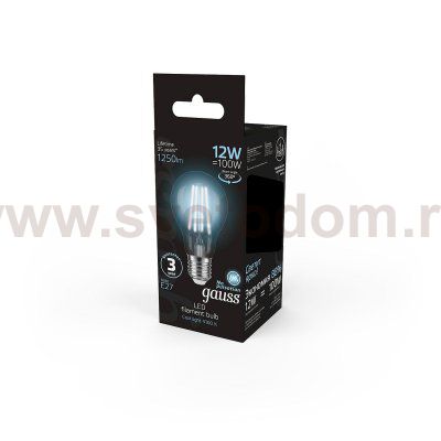 Лампа Gauss Filament А60 12W 1250lm 4100К Е27 LED (102902212)