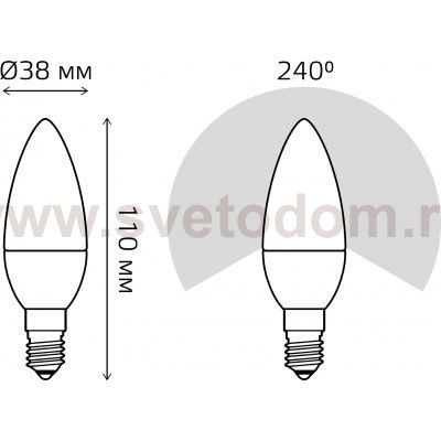 Лампа Gauss Свеча 9.5W 950lm 6500К E14 LED