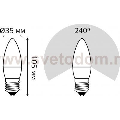Лампа Gauss Свеча 6.5W 550lm 6500К E27 LED