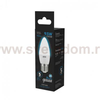 Лампа Gauss Свеча 9.5W 950lm 6500К E27 LED