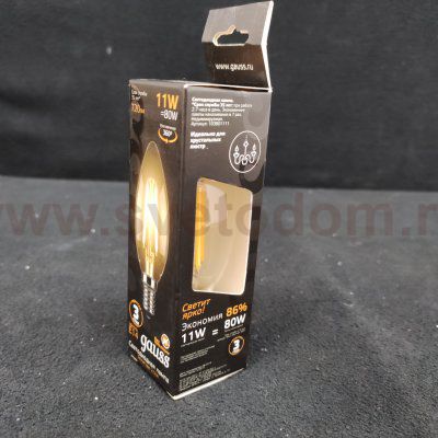 Лампа светодиодная прозрачная Gauss LED Filament Свеча E14 11W 720lm 2700К 103801111