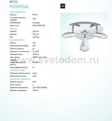 Светодиодный спот Eglo 95752 PEDREGAL