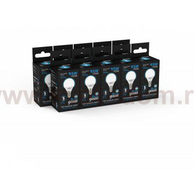 Лампа Gauss Шар 9.5W 950lm 6500K E14 LED