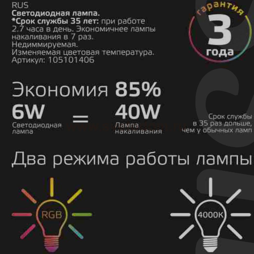 Лампа Gauss Шар 6W E14 RGBW+димирование LED (105101406)