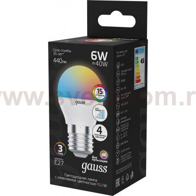 Лампа Gauss Шар G45 6W E27 RGBW+димирование LED