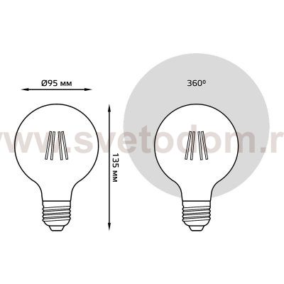 Лампа Gauss Filament G95 6W 620lm 2400К Е27 golden диммируемая LED (105802006-D)