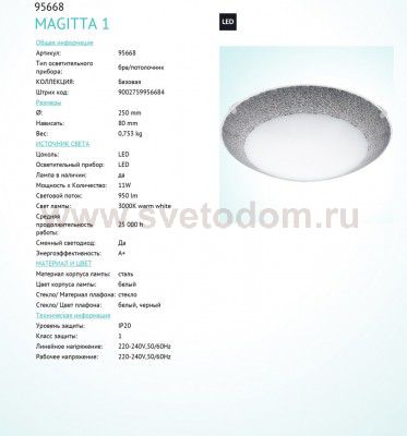 Настенно-потолочный светильник Eglo 95668 MAGITTA 1