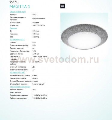 Настенно-потолочный светильник Eglo 95671 MAGITTA 1