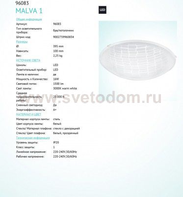 Настенно-потолочный светильник Eglo 96083 MALVA 1