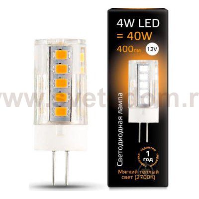 Лампа Gauss Elementary G4 12V 4W 400lm 3000K керамика LED (10714)