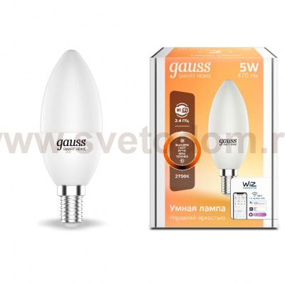 Лампа Gauss Smart Home С37 5W 470lm 2700К Е14 диммируемая LED (1100112)