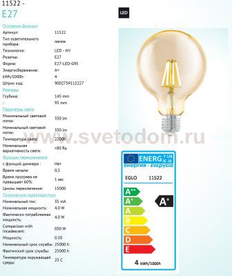 Лампа филаментная G95 Eglo 11522