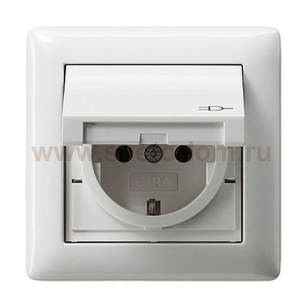 Gira S-55 Бел глянц Розетка 1-я с/з,с крышкой, компл. уплотнителей, IP 44 (G115703)