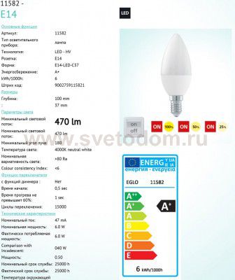 Лампа светодиодная 3 шага диммирования C37 Eglo 11582