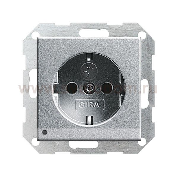 Gira S-55 Алюминий Розетка с/з с защитой и индикацией напряжения (G117026)