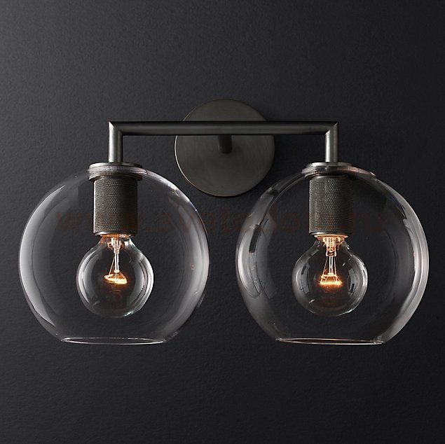 Бра RH Utilitaire Globe Shade Double Sconce Black ImperiumLoft 123272-22