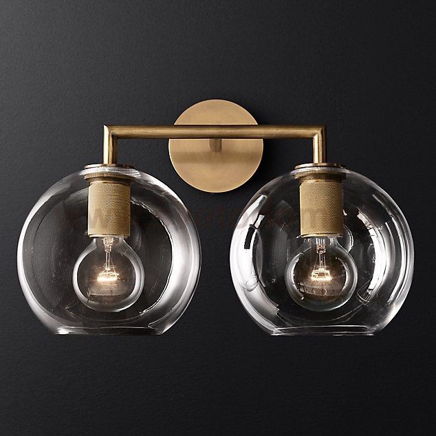 Бра RH Utilitaire Globe Shade Double Sconce Brass ImperiumLoft 123273-22