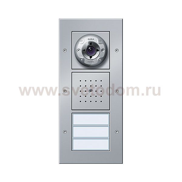 Gira TX-44 Алюминий Вызывная станция (видео) наружного монтажа, на 3 абонента, белая подсветка (G127065)