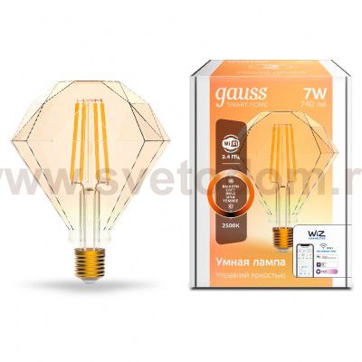 Лампа Gauss Smart Home Filament Diamond 7W 740lm 2500К E27 диммируемая LED (1350112)