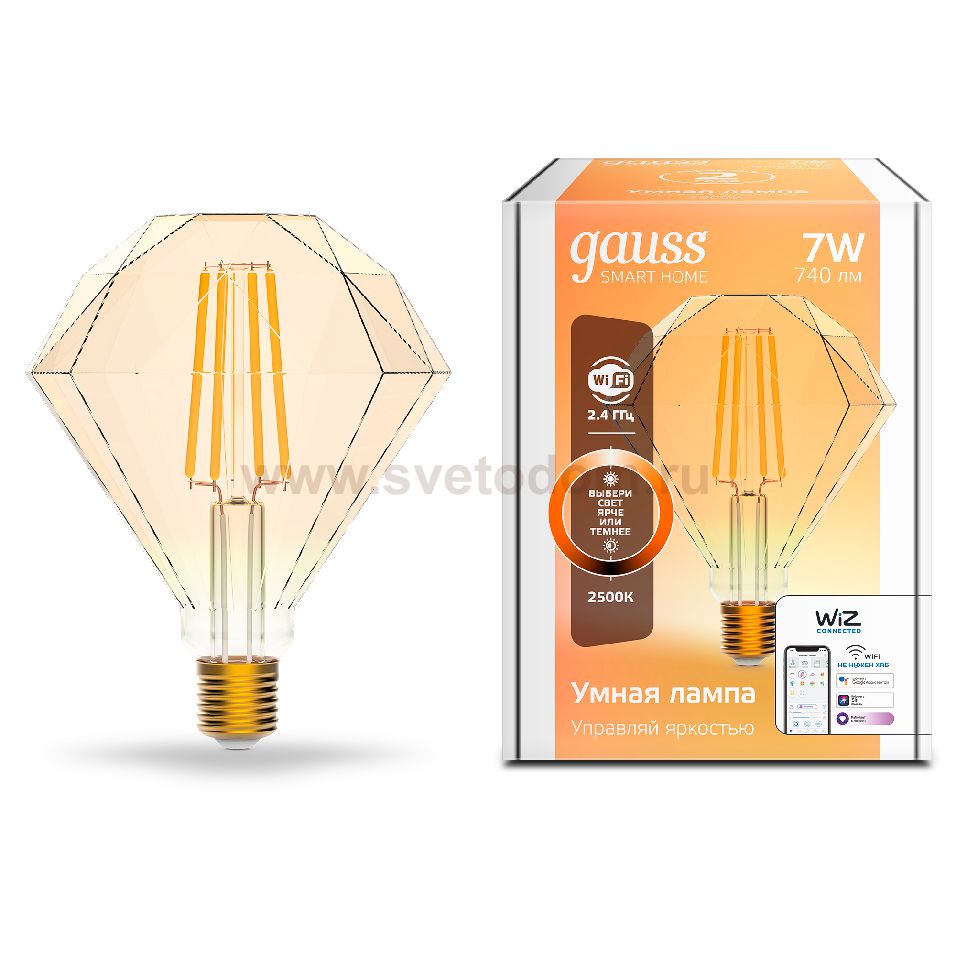 Лампа Gauss Smart Home Filament Diamond 7W 740lm 2500К E27 диммируемая LED (1350112)