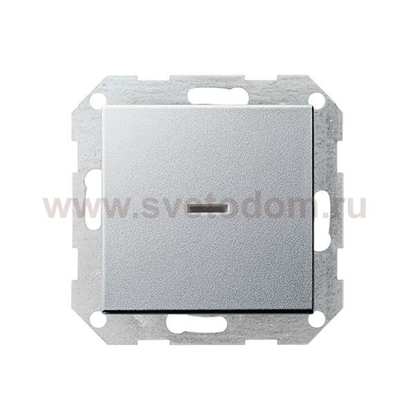 Gira S-55 Алюминий Переключатель 1-клав нажимной в сборе с клавишей(самовозврат)контрольн подсв (G13626)