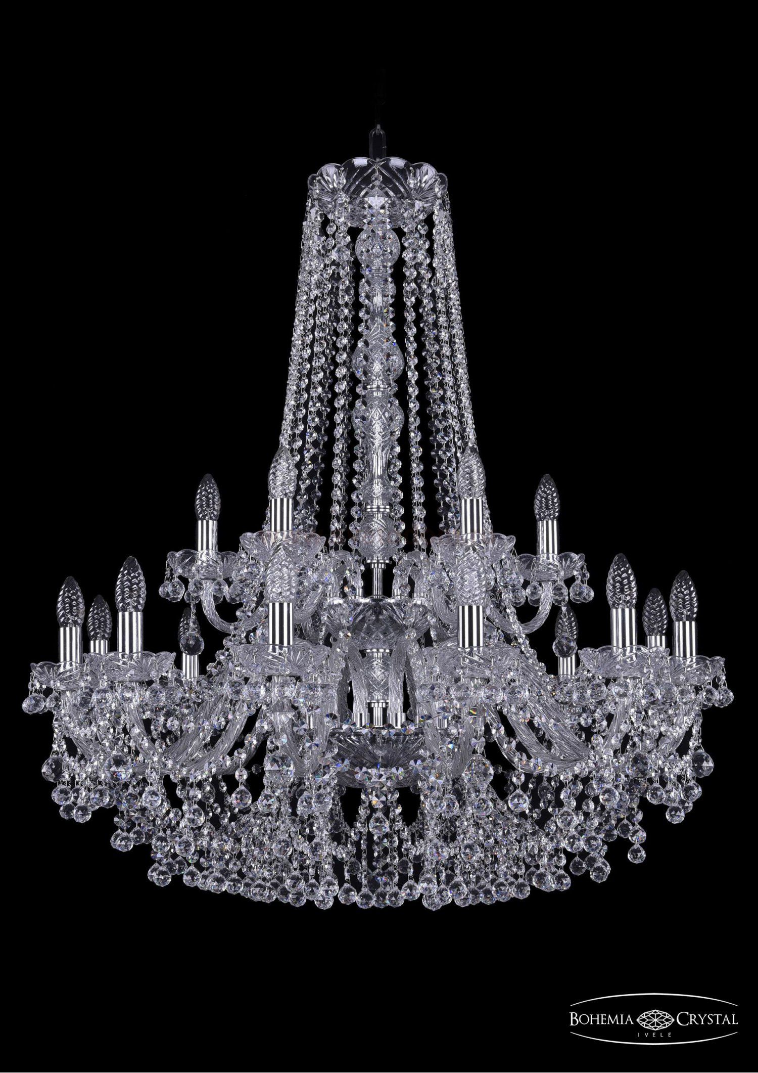 Люстра хрустальная Bohemia Ivele 1409/12+6/300/h-94/2d/Ni
